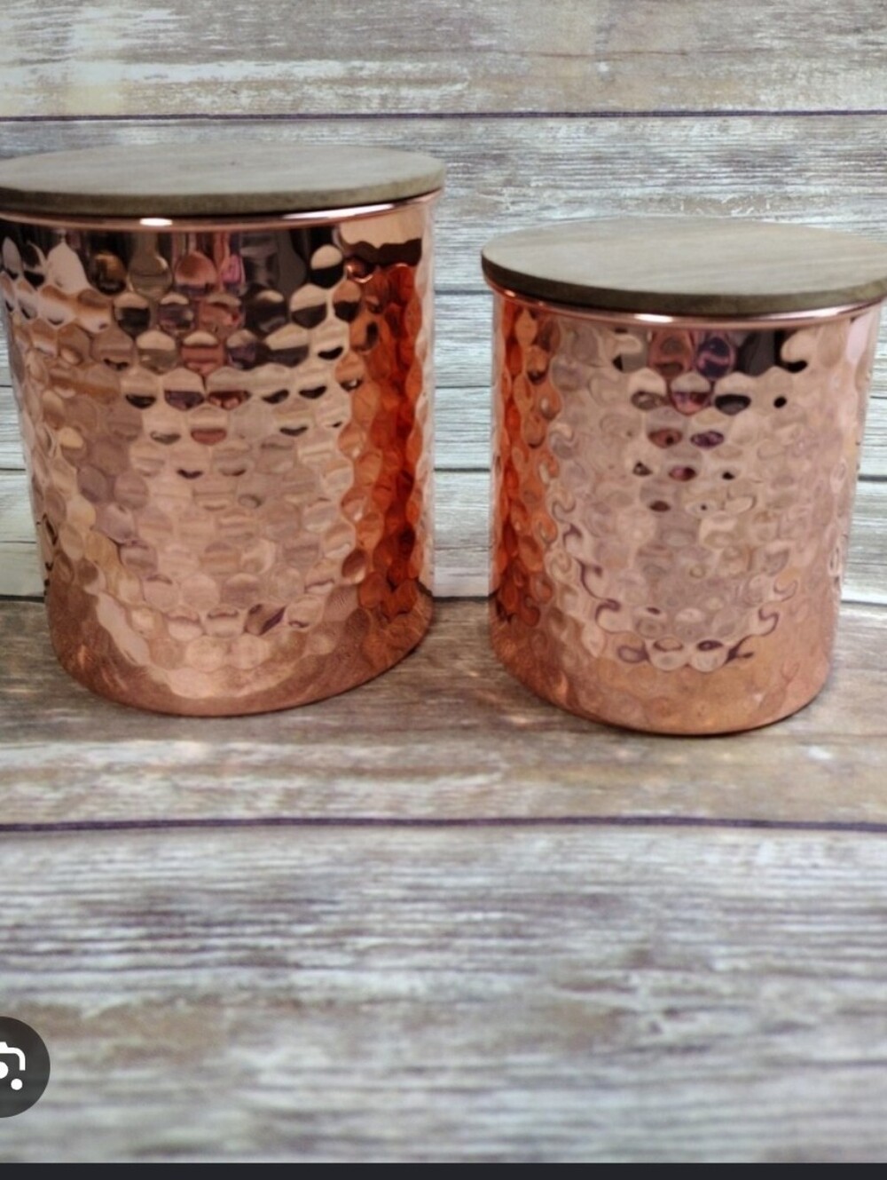 Uncommon James Copper Hammered Canister Set with Wood Lids - Picture 3 of 3